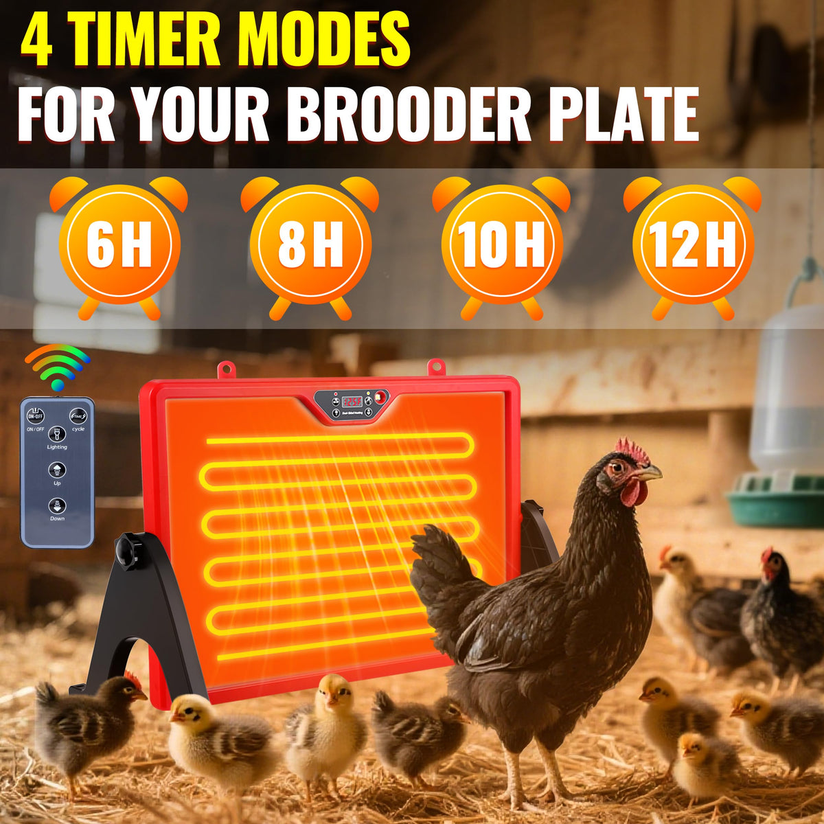 VEDALIO remote control for easy heat and lighting adjustments outside the coop.