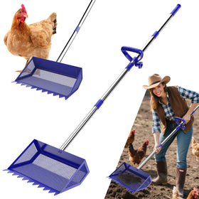 VEEMI chicken poop scooper 2-in-1 blue shovel head for quick waste cleanup.