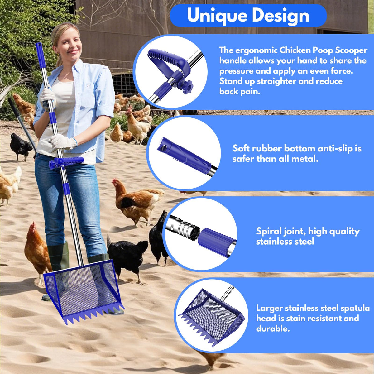 VEEMI stainless steel handle with rubber grip reduces fatigue during long cleaning sessions.