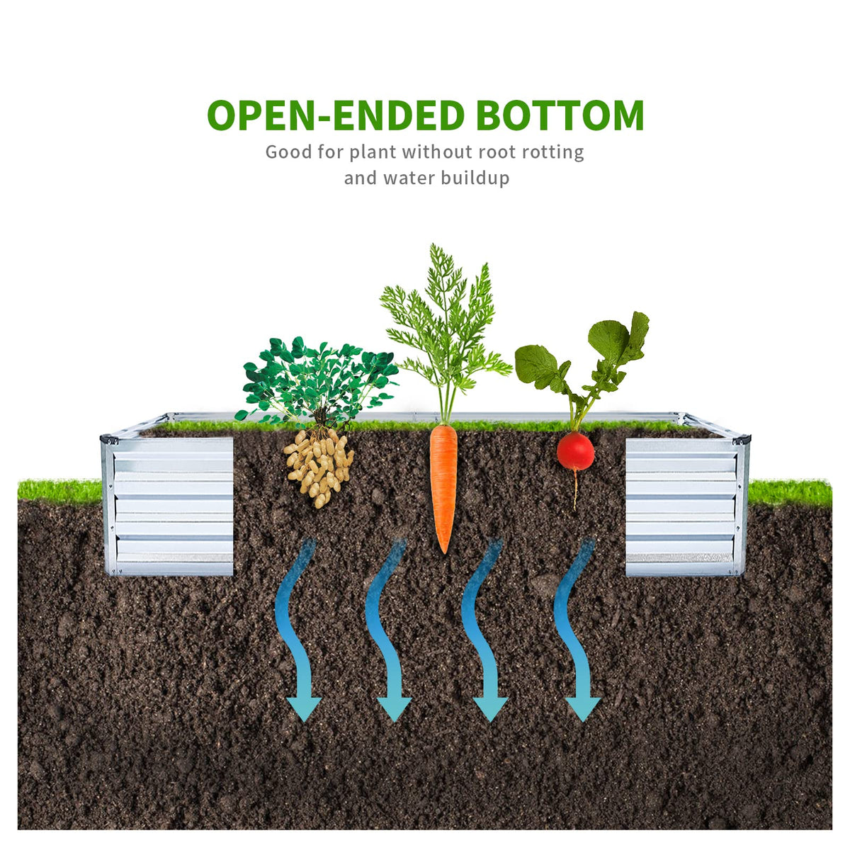 Veezyo raised bed with four support bars for stability