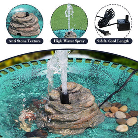 Veflauresi birdbath water flow visual demonstrates gentle spray for birds.
