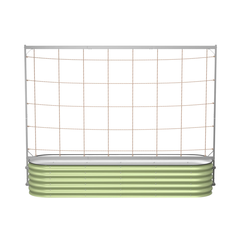 Vego Garden 8.0ft trellis assembly on a raised bed for quick setup.