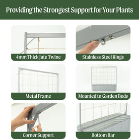 Vego Garden adjustable supports using weave, twine, or netting to maximize airflow.