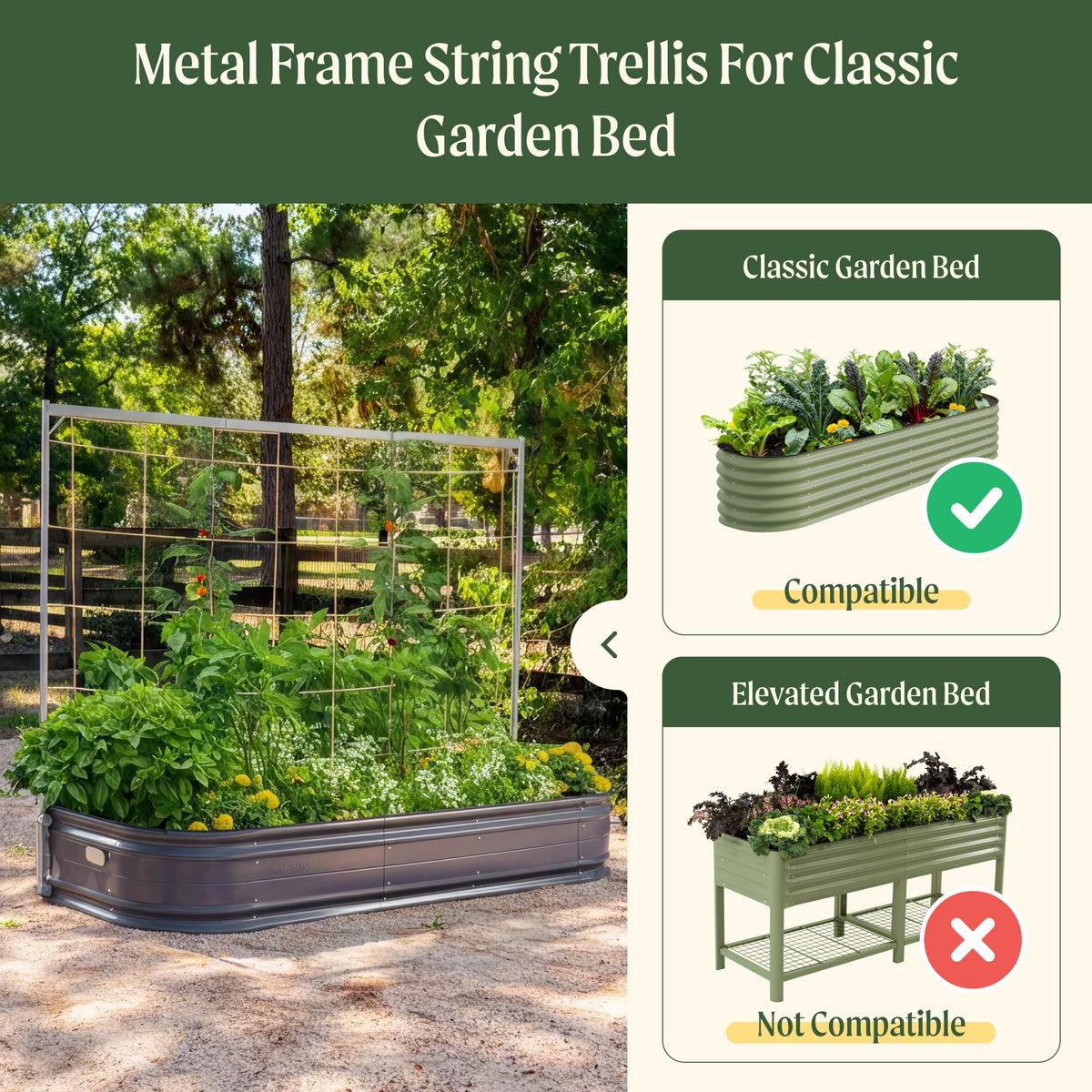 Vego Garden sturdy metal frame supporting heavy vines without sagging.