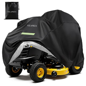 VELAPKEA riding lawn mower cover front view, fits up to 54-inch decks and protects.