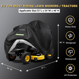 VELAPKEA riding mower cover side view; wind-resistant secure fit.