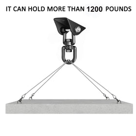 Velomill 1200 lb load capacity shown supporting hammocks and chairs.