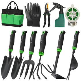 Velway 11-piece garden tools set laid out for versatile digging and planting tasks