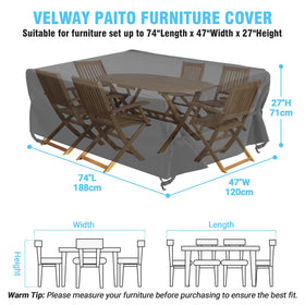 Velway cover supports multiple sizes for various furniture layouts.