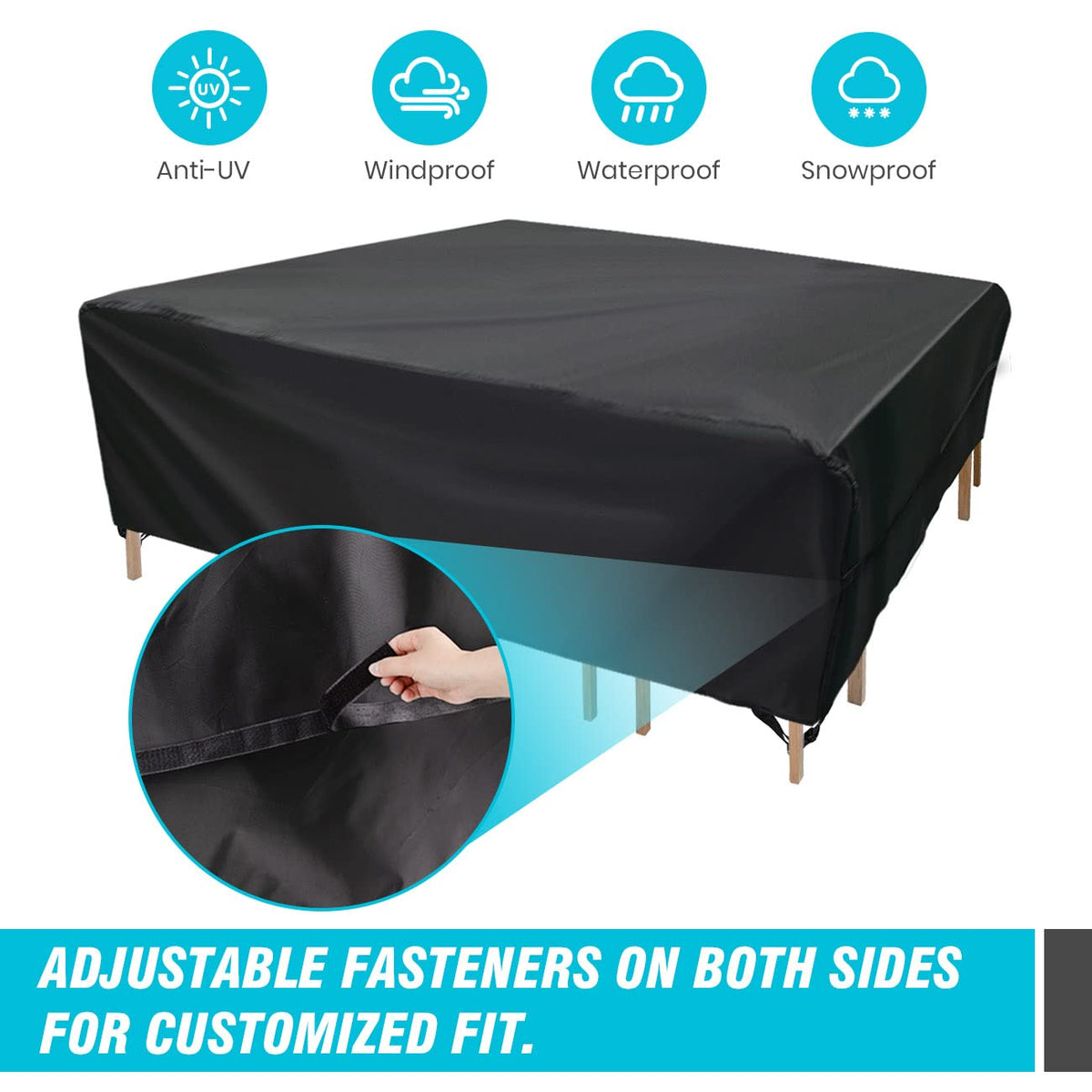 Velway outdoor furniture cover made of waterproof Oxford cloth shields from sun and rain.