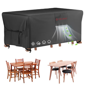 Velway patio cover with dimensions 67x37x28 shielding a dining set