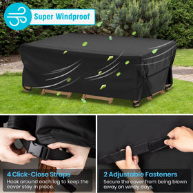 Velway cover showing waterproof seams protecting furniture from rain.