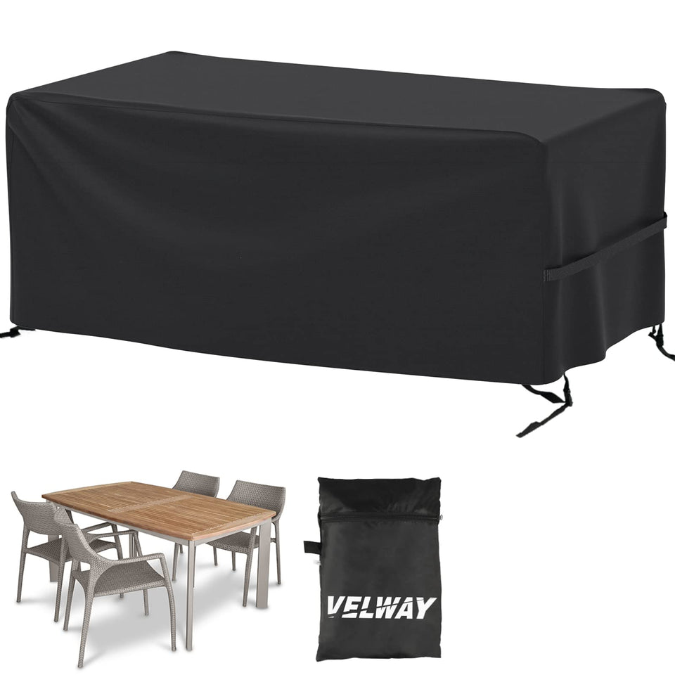 Velway patio cover windproof buckles protect rectangular table set.