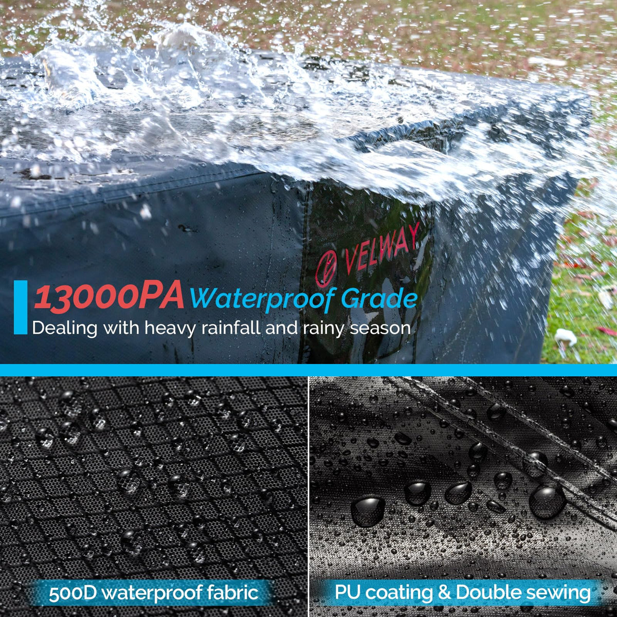 Velway waterproof double-layer system and sealed seams keep furniture dry