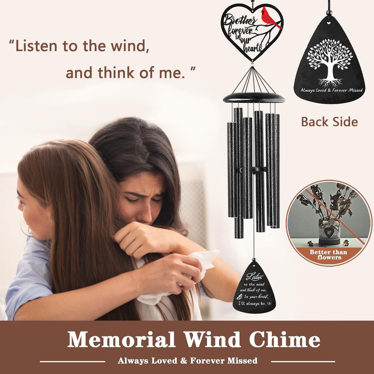 VENBEEL wind chime features cardinal symbol, representing love and remembrance.