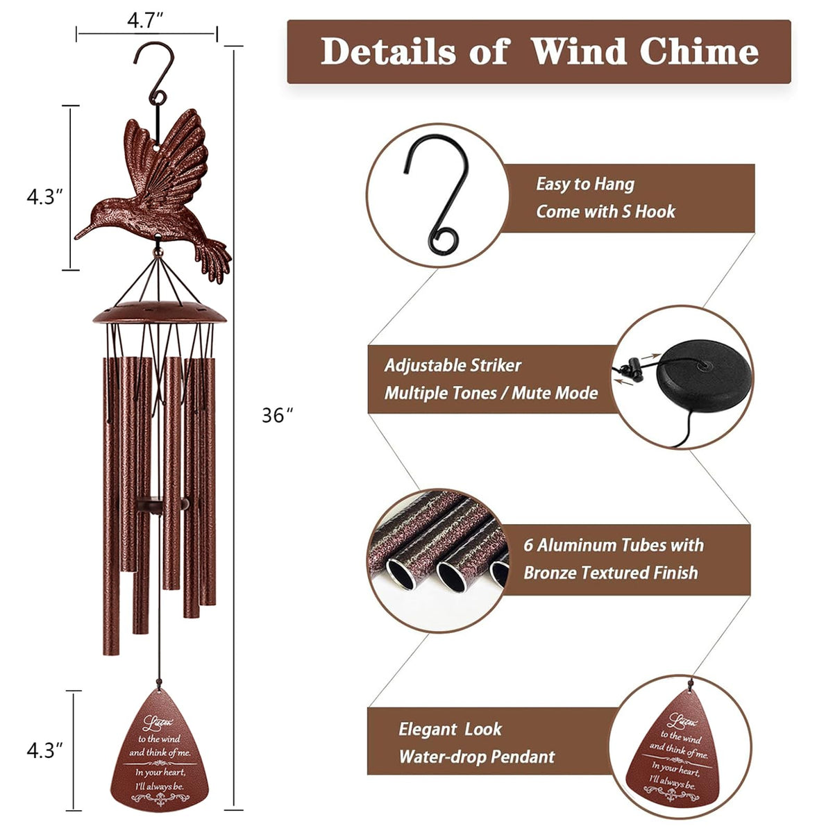 VENBEEL chime sways with breeze, producing gentle tones for remembrance.