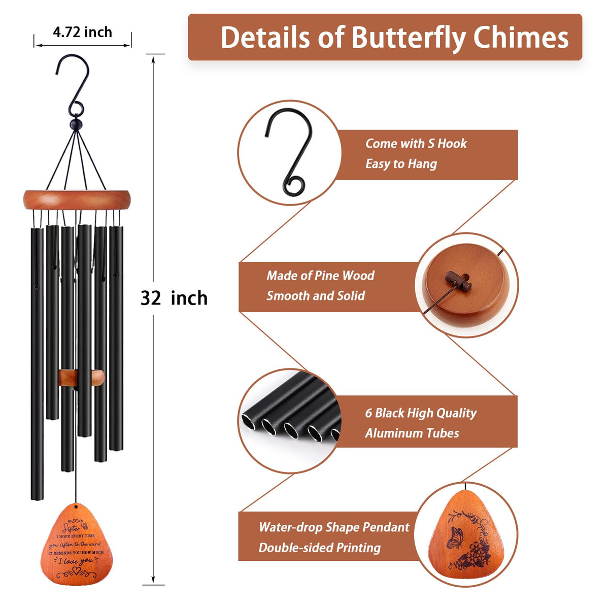 VENBEEL butterfly wind chime creates gentle melodies celebrating sisterhood.