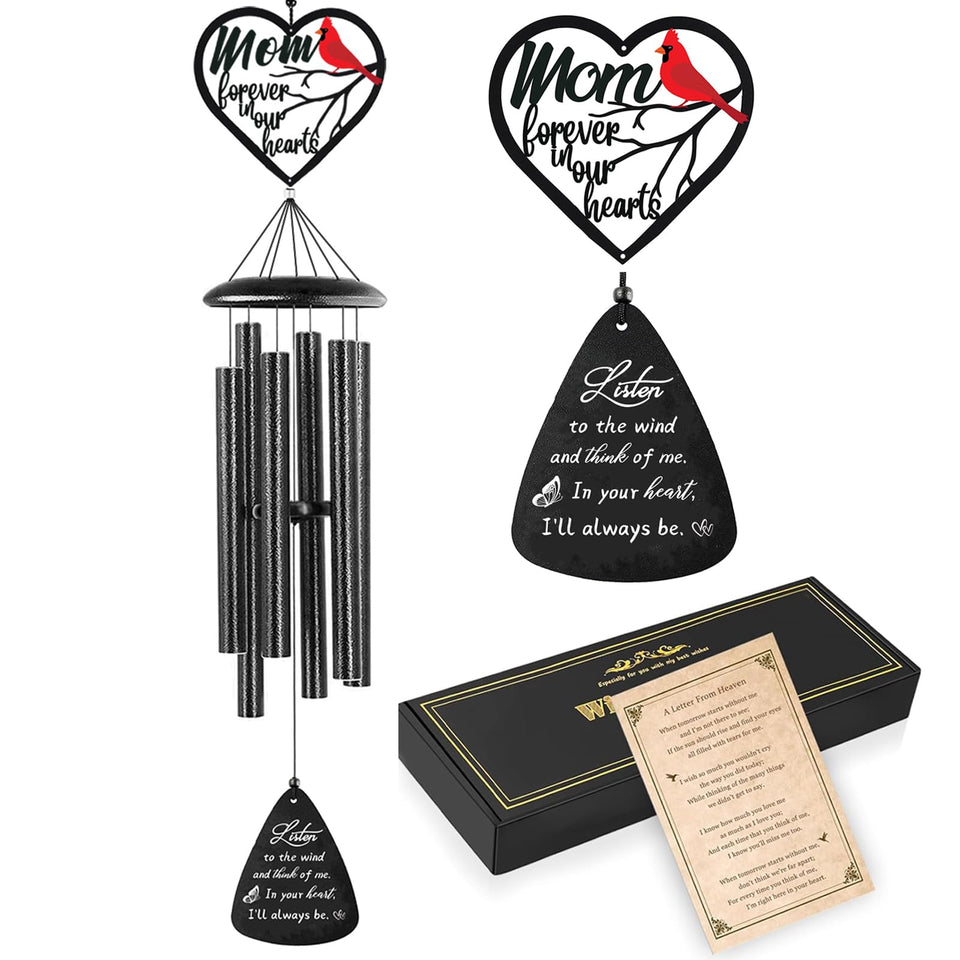 VENBEEL wind chime with heart topper evokes lasting memory of mom