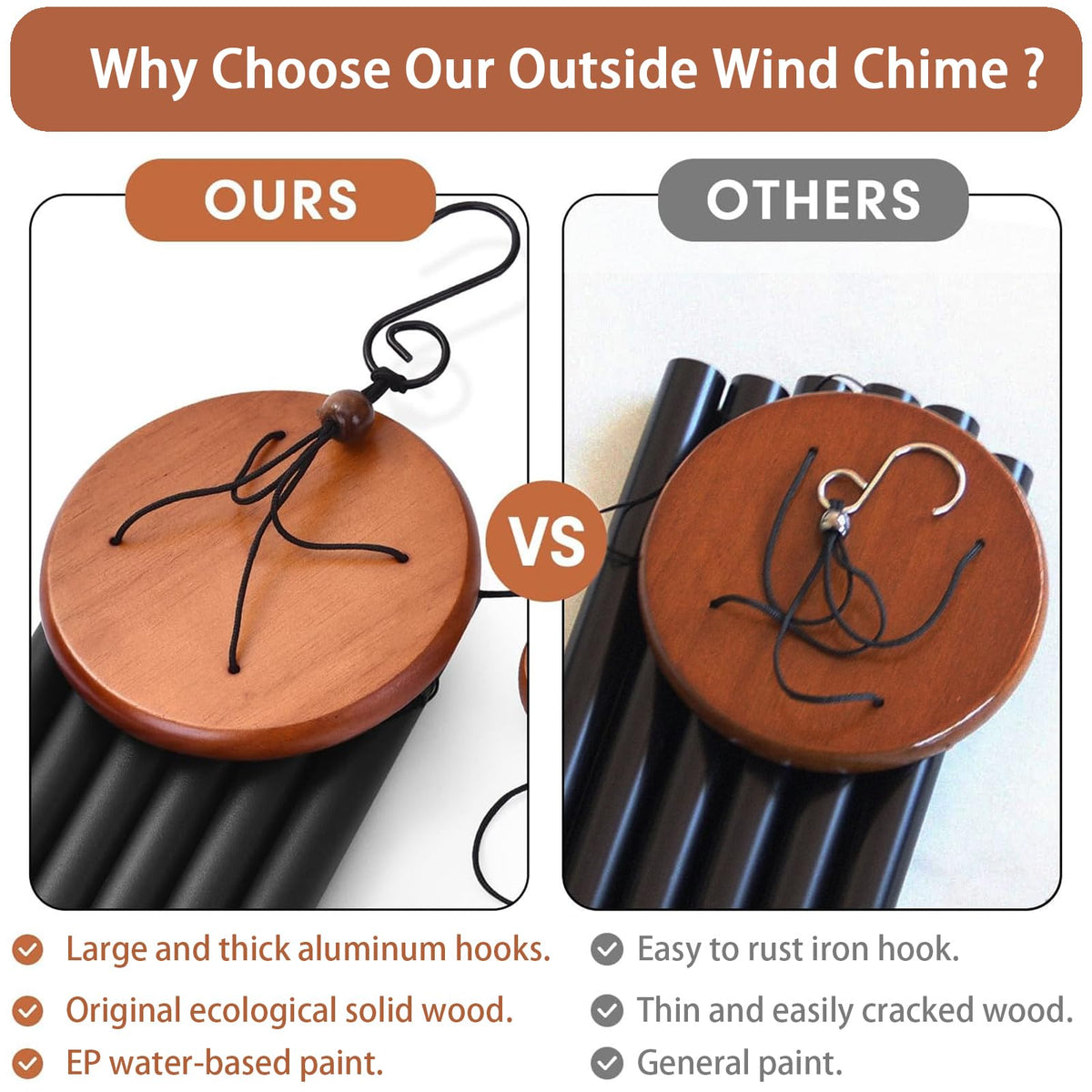 VENBEEL wind chimes tuned to B major scale for rich outdoor tones