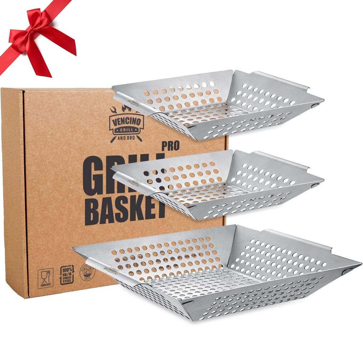 Vencino large grill basket on the grill enables efficient veggie grilling.