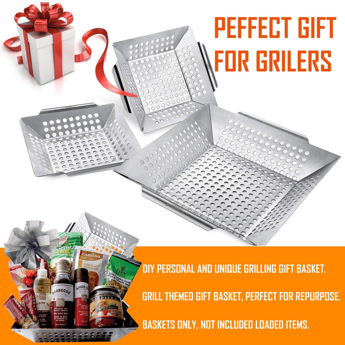 Vencino small grill basket with vegetables for compact items cooking.