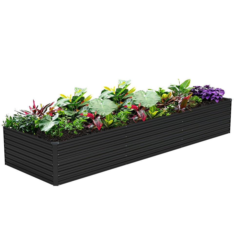 Vengarus galvanized raised garden bed shows 24-inch depth for larger root systems.