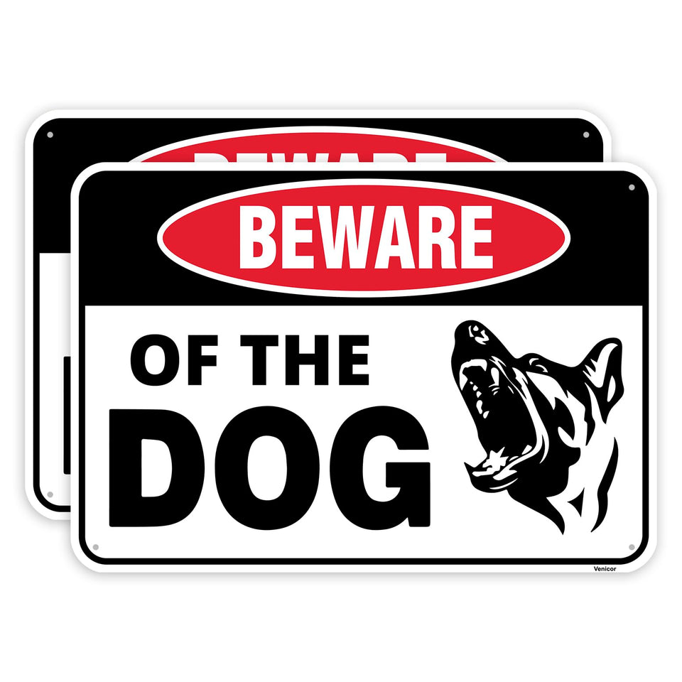 Venicor Beware of Dog Sign 10x7 inches aluminum for outdoor fence visibility and durability.