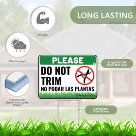 Venicor bilingual do not trim signs 2pc for bilingual garden communication