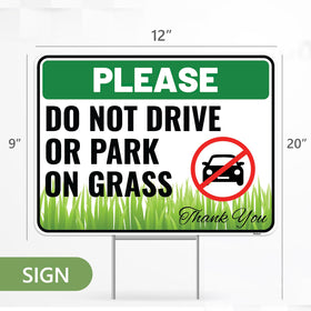 Venicor Do Not Drive On Grass sign close-up of bold typography improves readability.