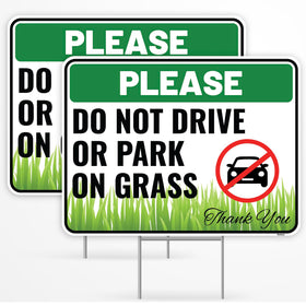 Venicor Do Not Drive On Grass sign front view with bold letters for high visibility.