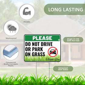 Venicor Do Not Drive On Grass sign with stake included for quick setup.