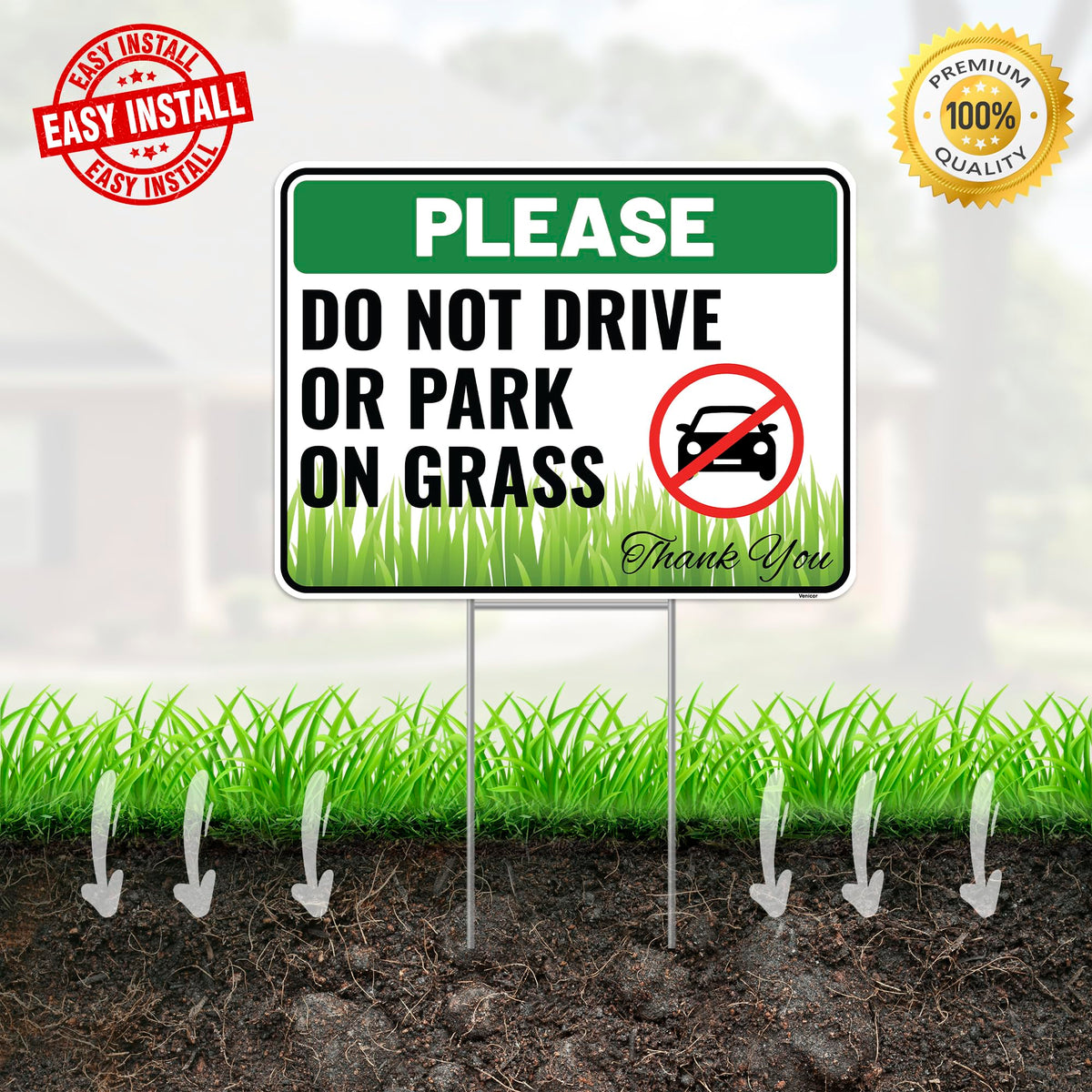Venicor Do Not Drive On Grass sign pair ready for installation and traffic control.