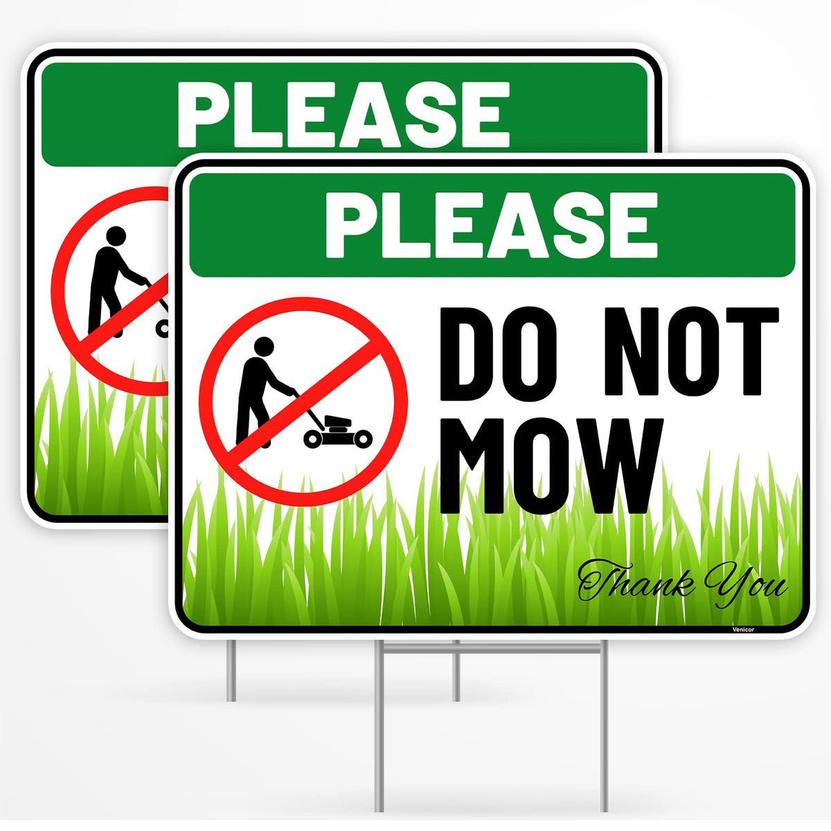 Venicor Do Not Mow Sign 12x9 front view for clear lawn notifications.