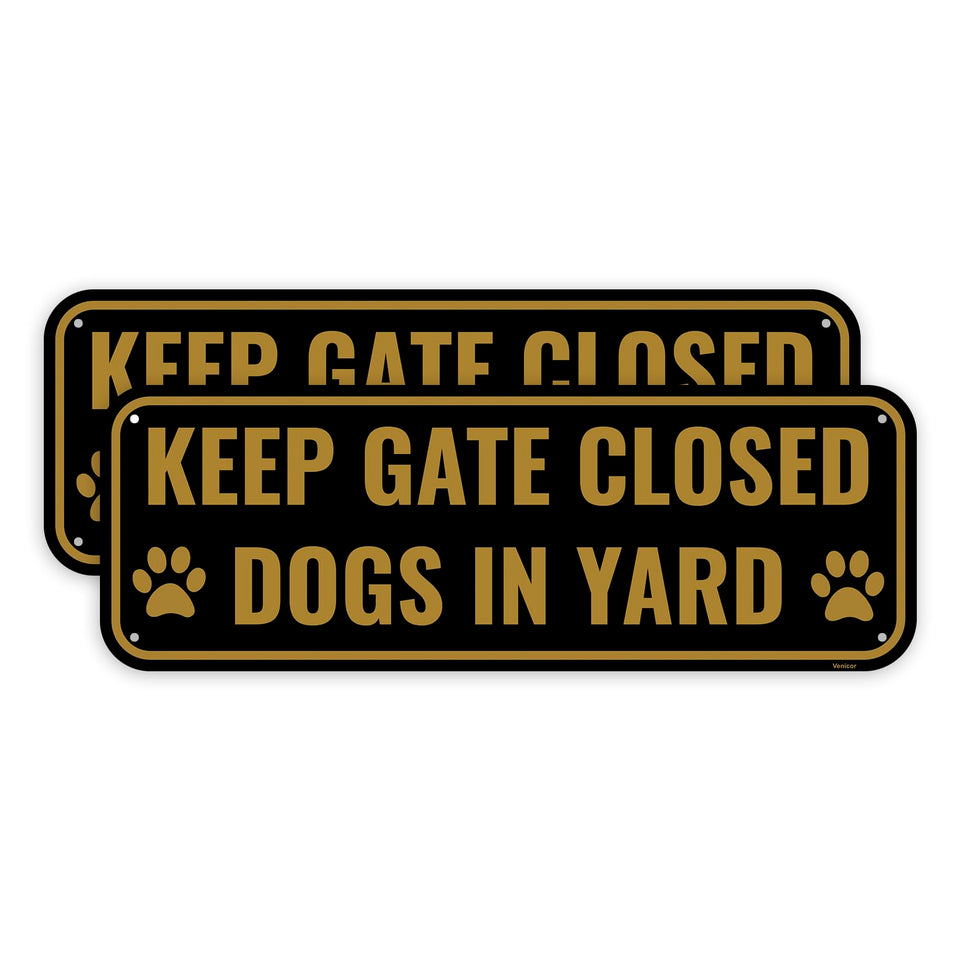 Venicor dog-in-yard gate sign, 10x3.5 inch, highly visible and vibrant.