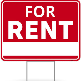 Venicor for rent sign stand front view with double-sided messaging for curbside attention.
