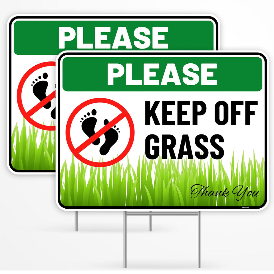 Venicor keep-off grass sign 12x9 on stake for clear yard guidance.