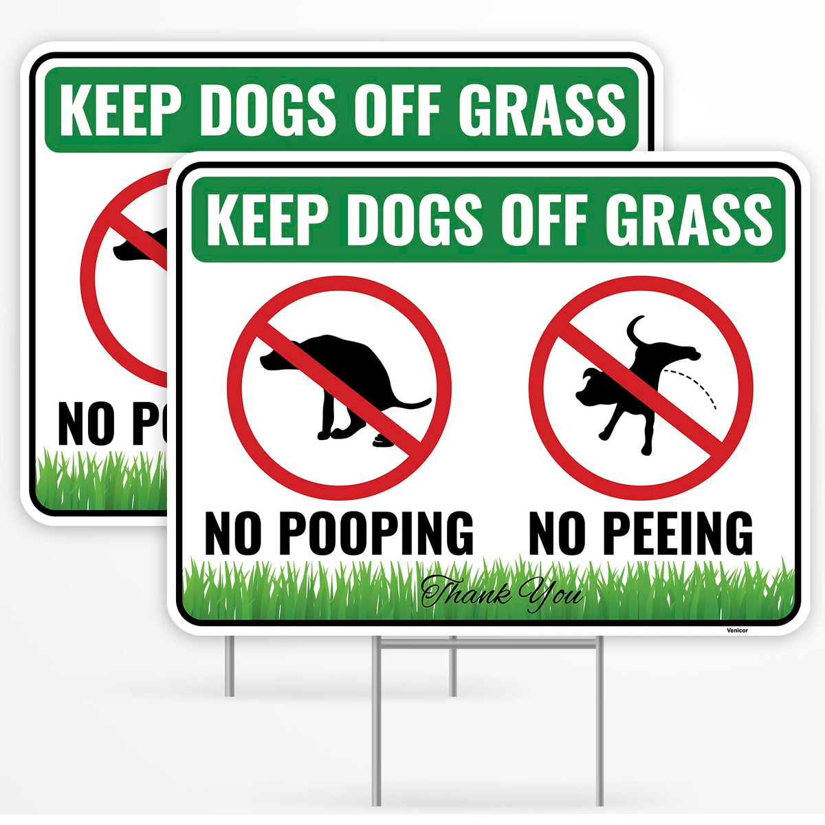 Venicor No Poop Sign 12x9 front view with bold letters for yard visibility