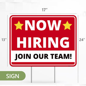 Venicor Now Hiring sign stake set shows easy installation with included metal ground stakes