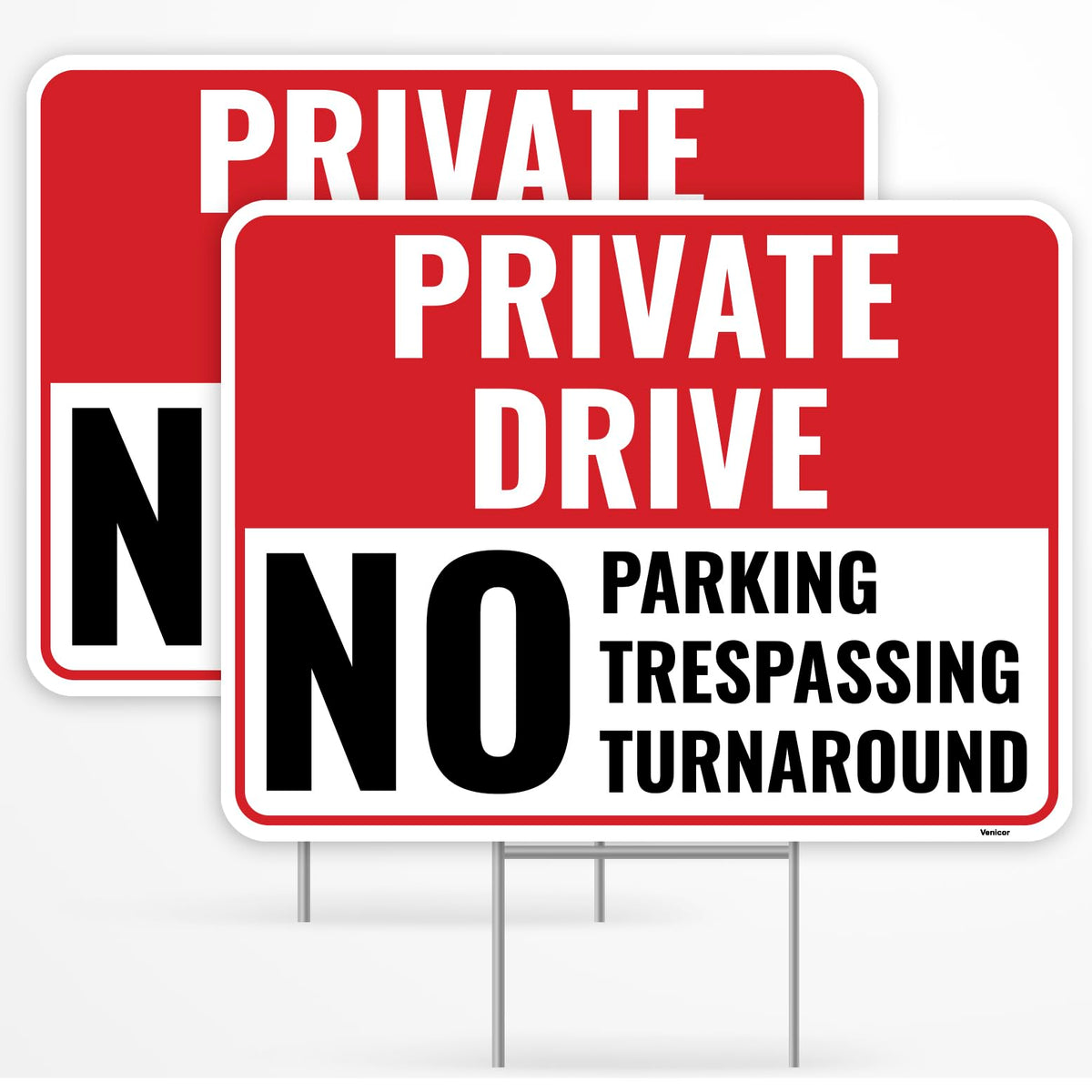 Venicor private driveway no-turnaround sign 12x9, front view, increases visibility for passersby.