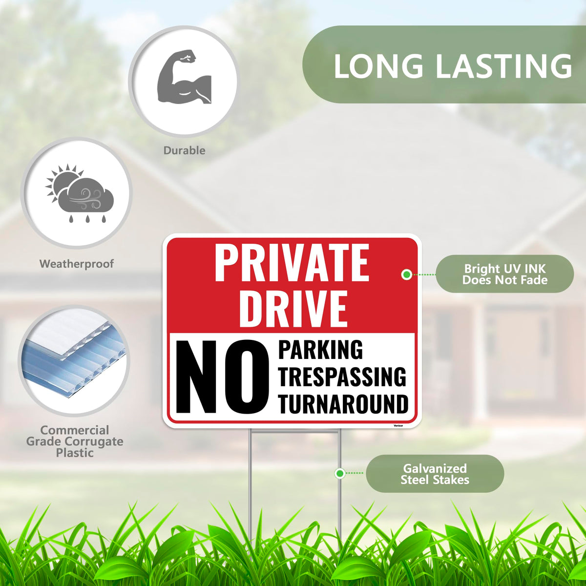 Venicor private driveway sign stake installation, easy setup with no tools required.