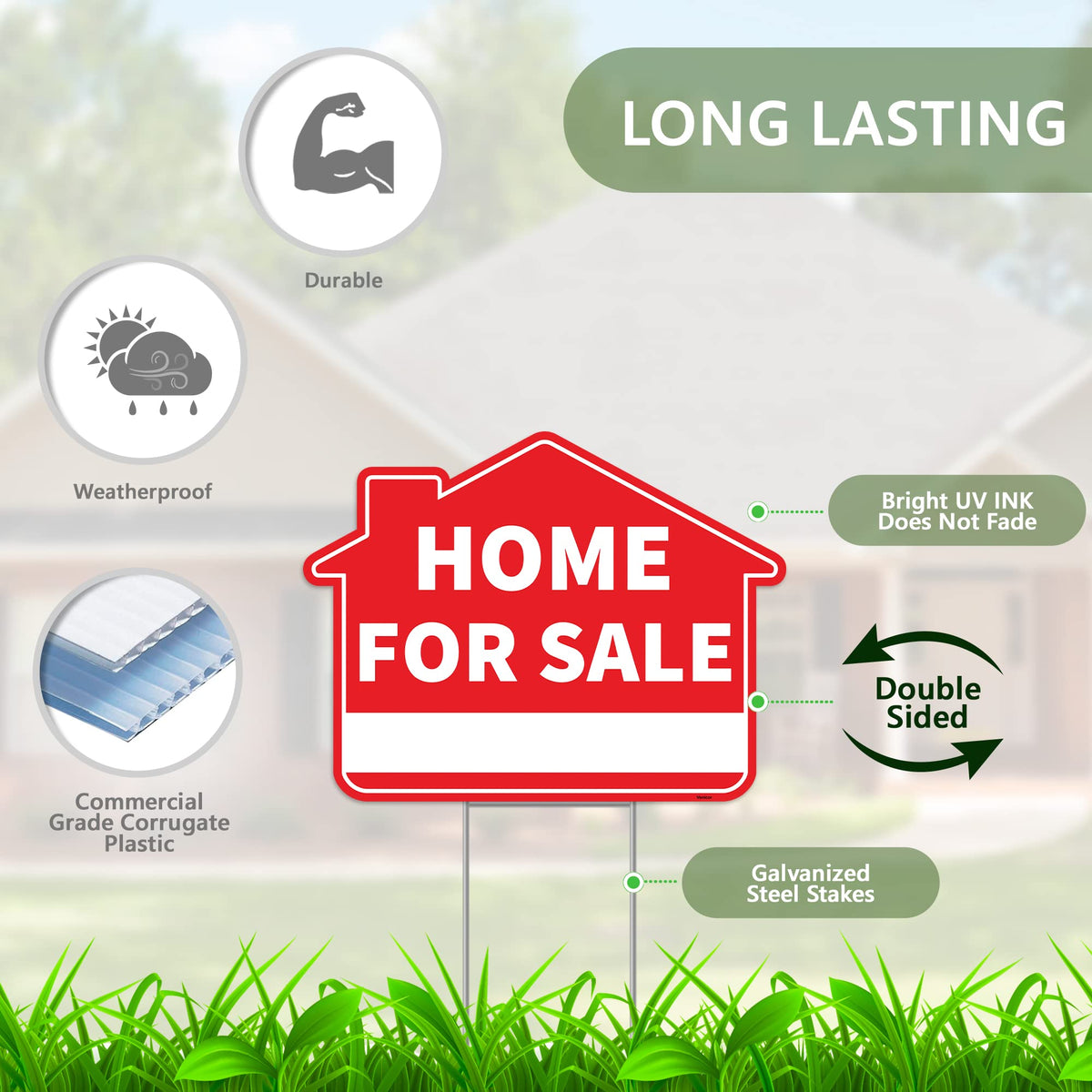 Venicor sign stakes hold signs firmly in wind for lasting outdoor display.