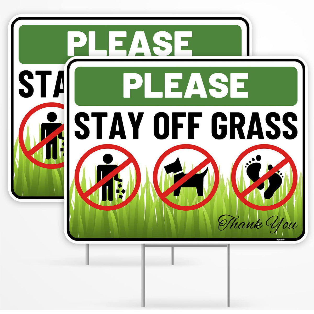 Venicor Stay Off Grass sign 17x13 with bold lettering for lawn protection.