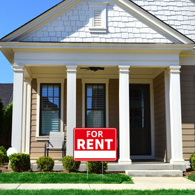 Venicor two-sign rent yard set, high-contrast letters for roadside attention.