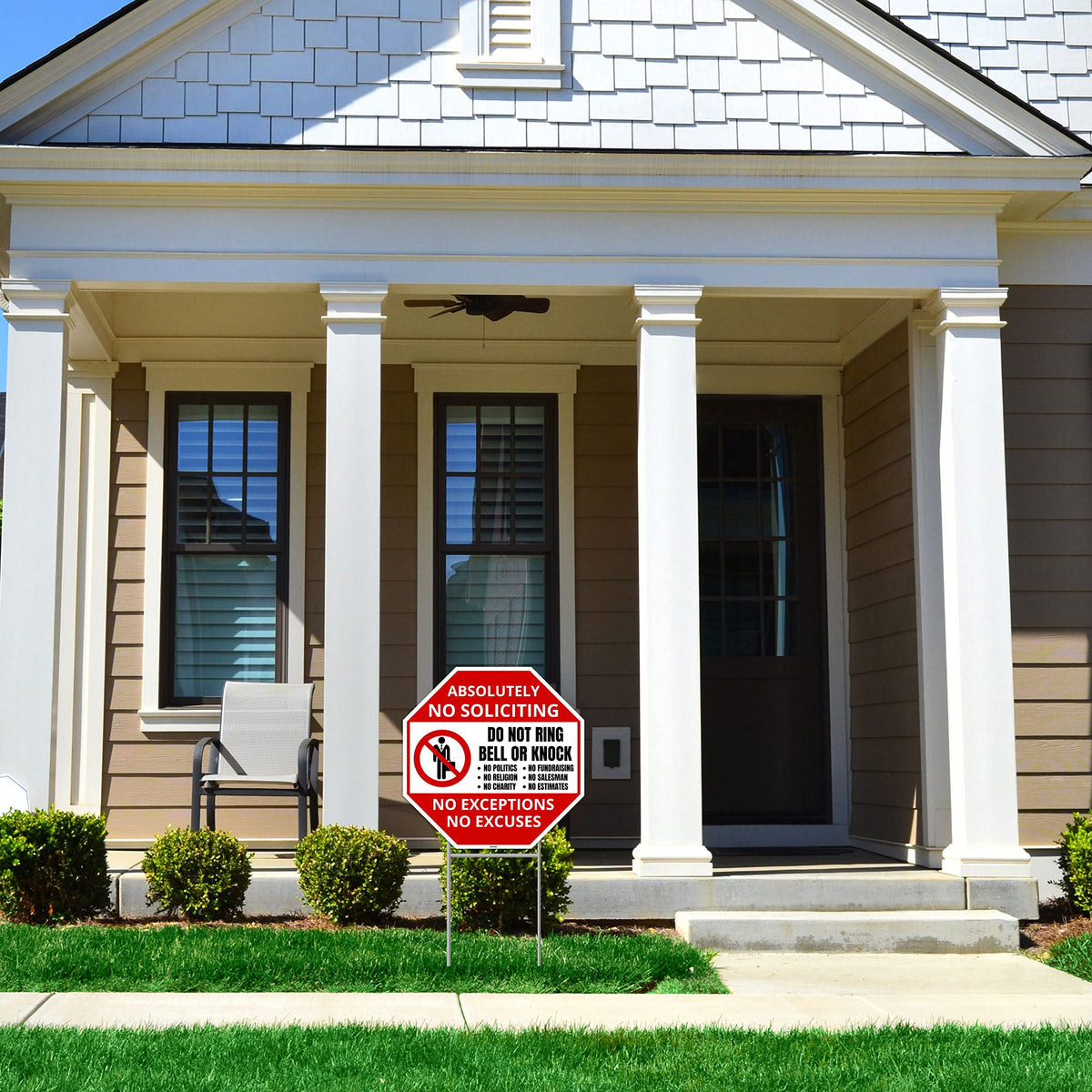 Venicor two-sign setup demonstrated in a driveway for practical yard use.