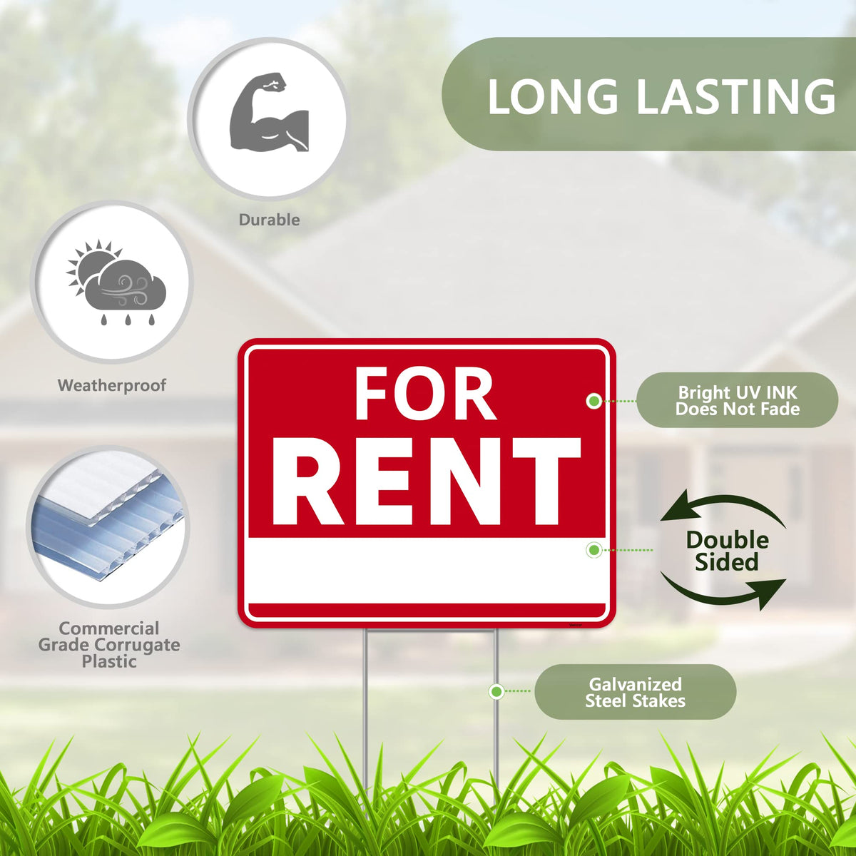Venicor for rent yard sign with stake, 17x13, quick setup.