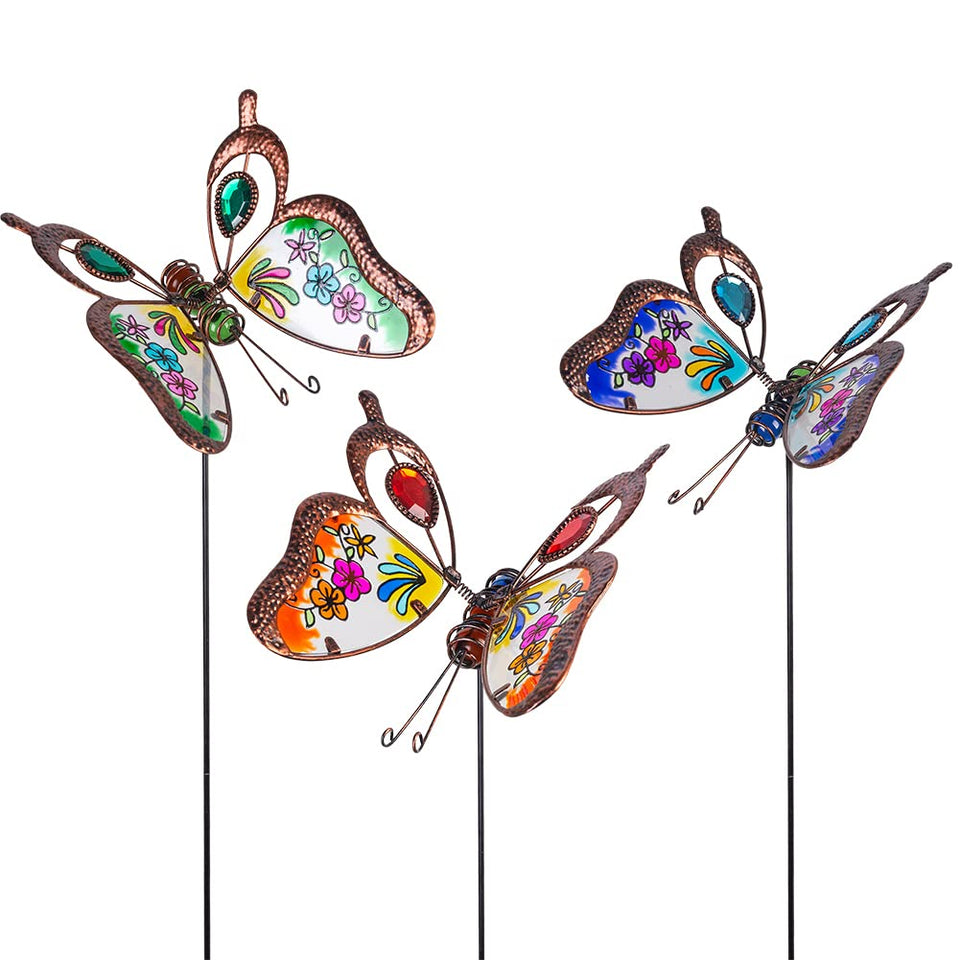 Venniy butterfly stake with colorful wings brightens outdoor spaces; ideal garden border accent.
