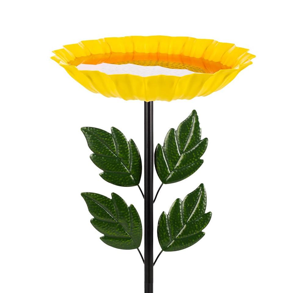 Venniy sunflower bird bath in garden attracts birds with vibrant color and stable stand