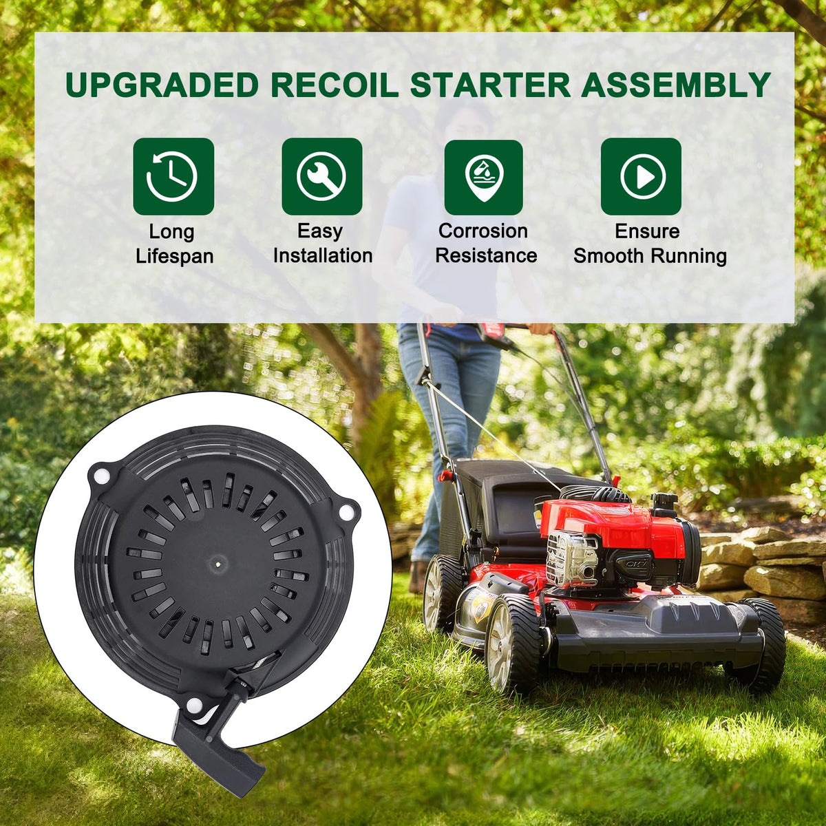 Venseri GCV160 recoil starter assembly, side view, smooth pull-start for reliable operation