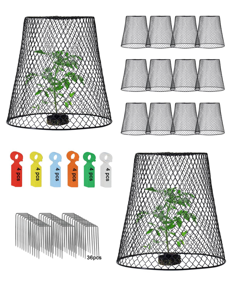 Vensovo 12-pack chicken-wire cloche covers shielding seedlings from animals