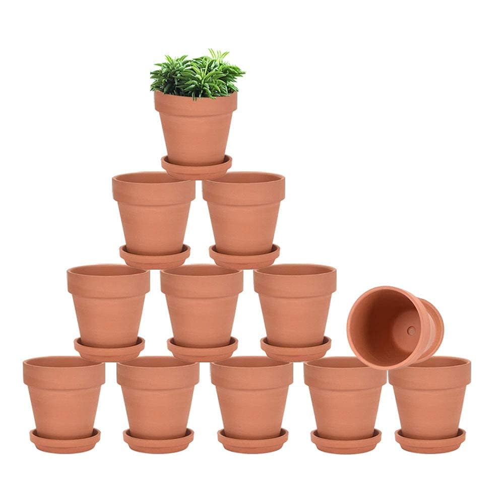 Vensovo 3-inch terracotta pot with saucer for indoor plants and patio use.